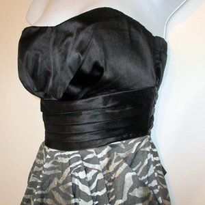 SNAP STRAPLESS Silver/Black Zebra PADDED Top SZ3 zipper back with pockets DRESS